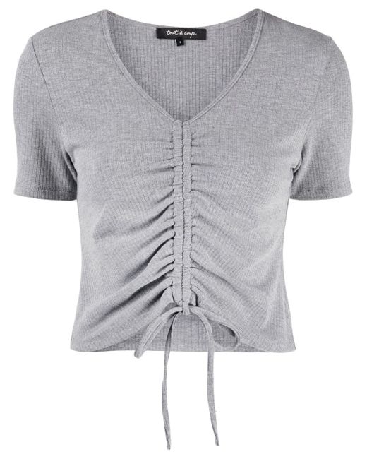 tout a coup ribbed-knit drawstring cropped top