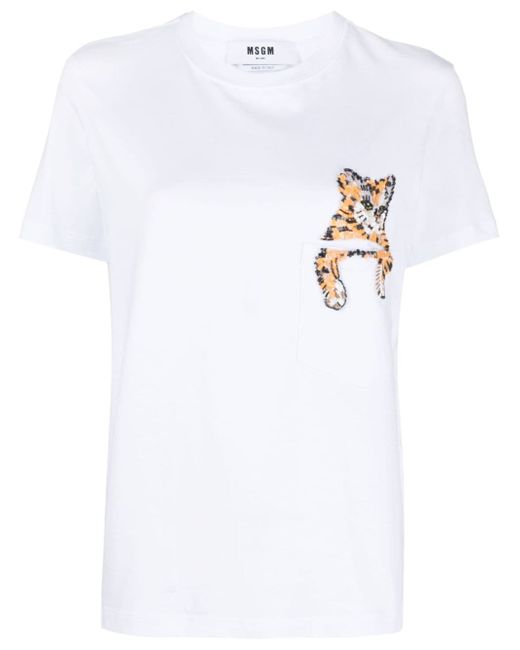 Msgm cat-embellished cotton T-shirt