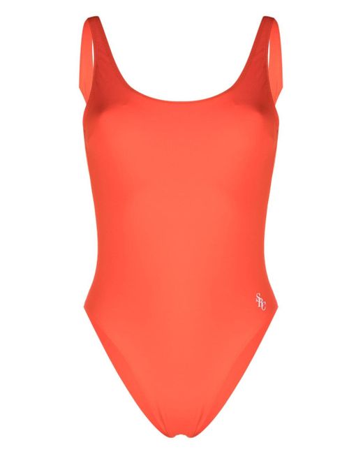Sporty & Rich logo-print open-back swimsuit