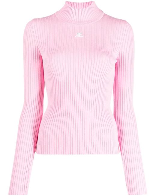 Courrèges logo-patch ribbed-knit jumper