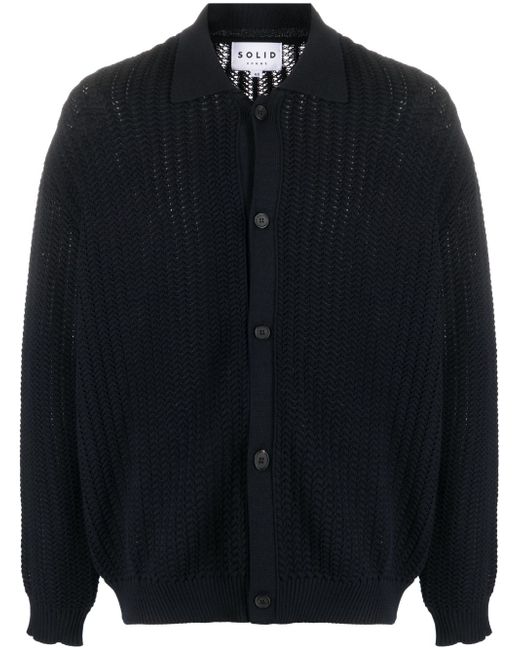 Solid Homme long-sleeve tricot-knit cardigan