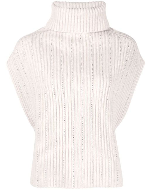 Allude rhinestone-stripes ribbed-knit top