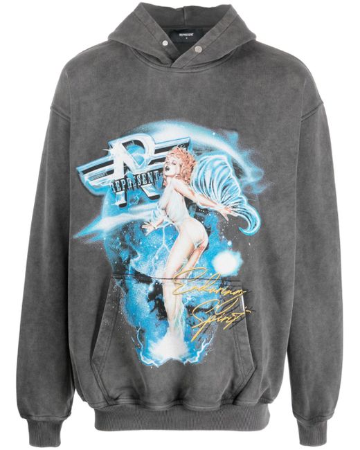 Represent illustration-print washed hoodie