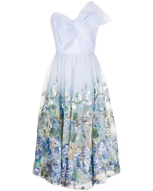 Marchesa Notte floral-print bow-detailing dress