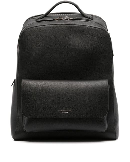 Giorgio Armani logo-stamp leather backpack