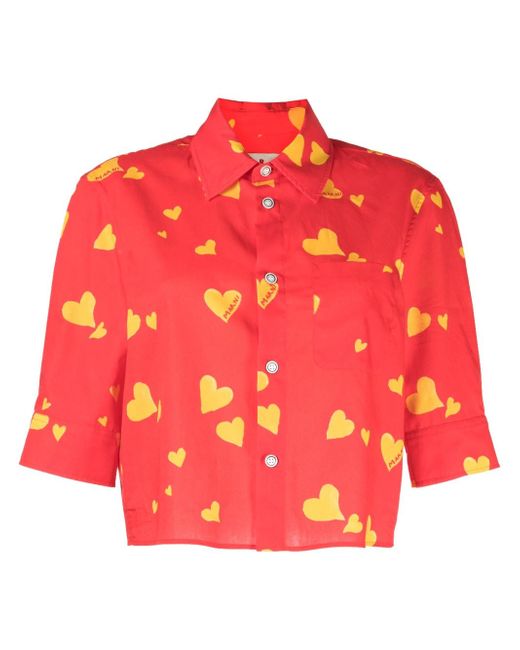 Marni heart-print cropped shirt