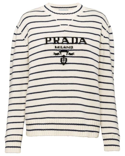 Prada intarsia-logo striped jumper