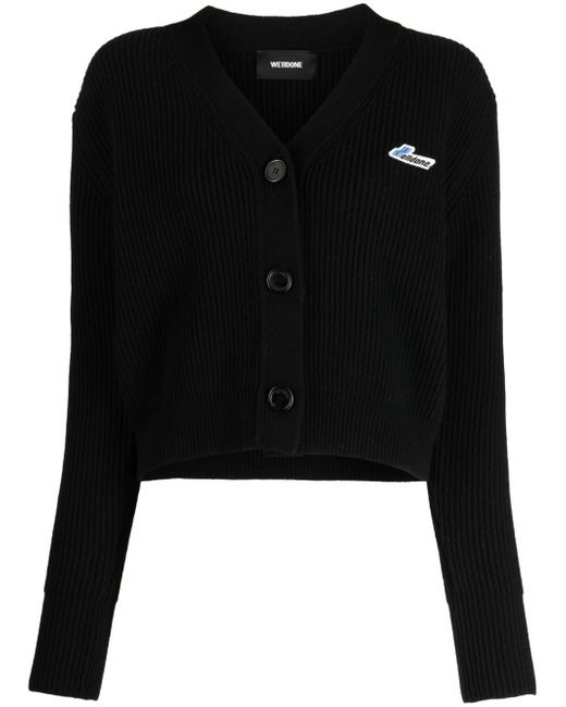 We11done logo-patch ribbed-knit cardigan