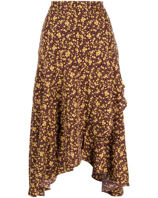b+ab asymmetric floral-print midi skirt