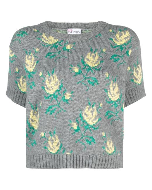 RED Valentino floral-jacquard knitted top