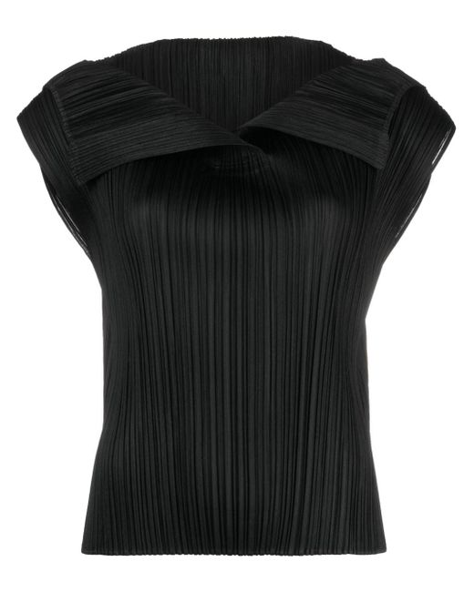 Pleats Please By Issey Miyake oversize-collar plissé blouse
