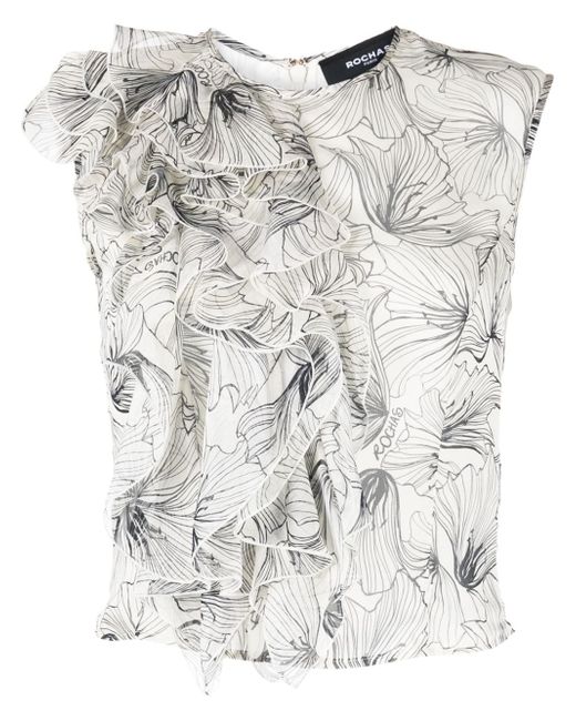 Rochas floral-print ruffled sleeveless top