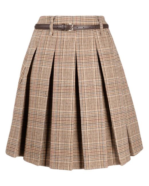 b+ab Prince of Wales-check belted pleated skirt