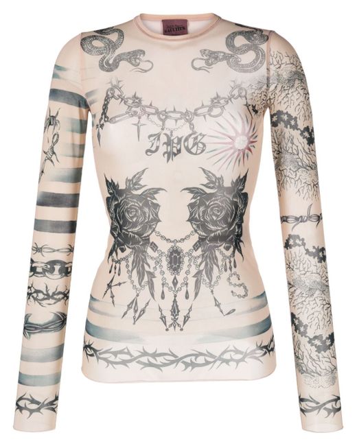 Jean Paul Gaultier tattoo-print long-sleeved top