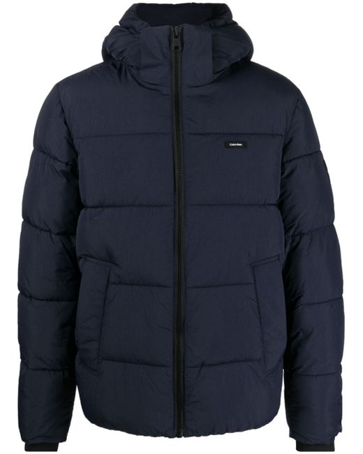 Calvin Klein logo-patch hooded puffer jacket