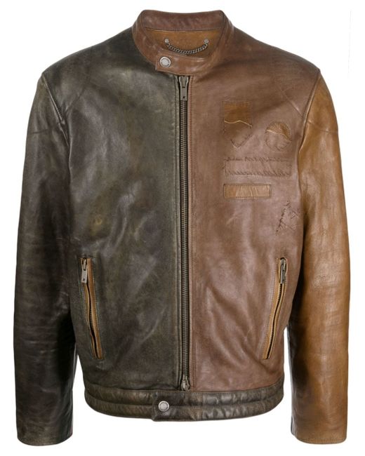 Golden Goose Ilario colour-block leather biker jacket