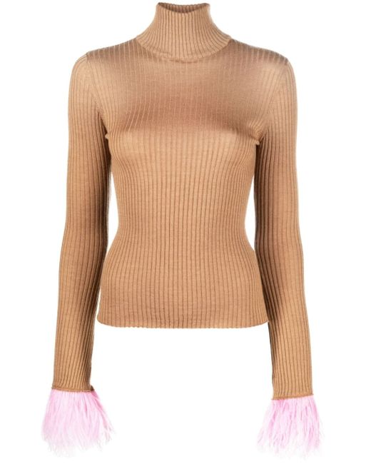 La Double J. feather-cuff ribbed-knit jumper