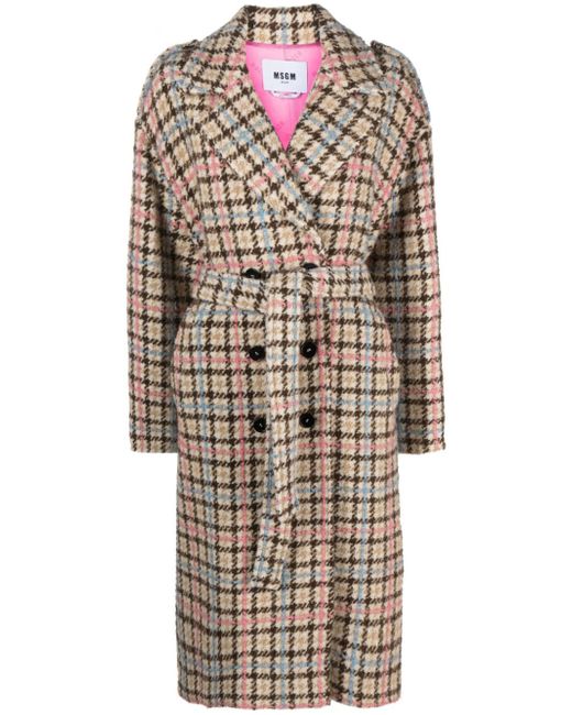 Msgm belted houndstooth double-breasted coat