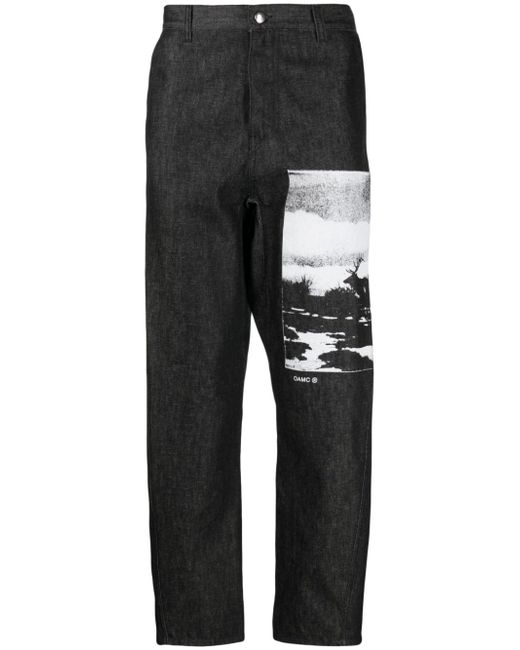 Oamc graphic-print organic-cotton trousers