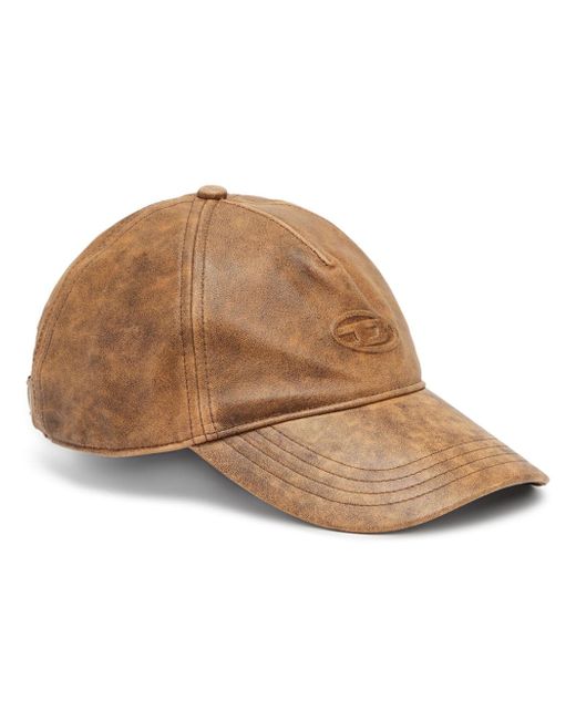 Diesel logo-embossed leather baseball cap