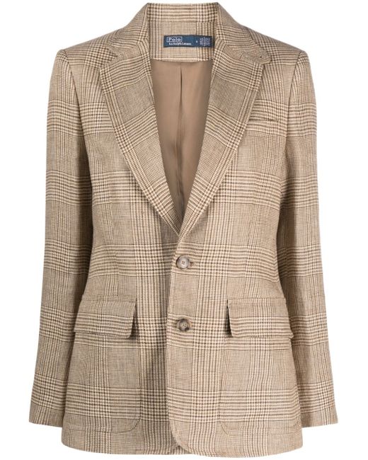 Polo Ralph Lauren single-breated plaid-pattern linen blazer
