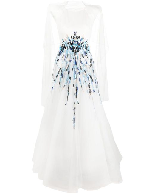 Saiid Kobeisy bead-embellished tulle maxi dress