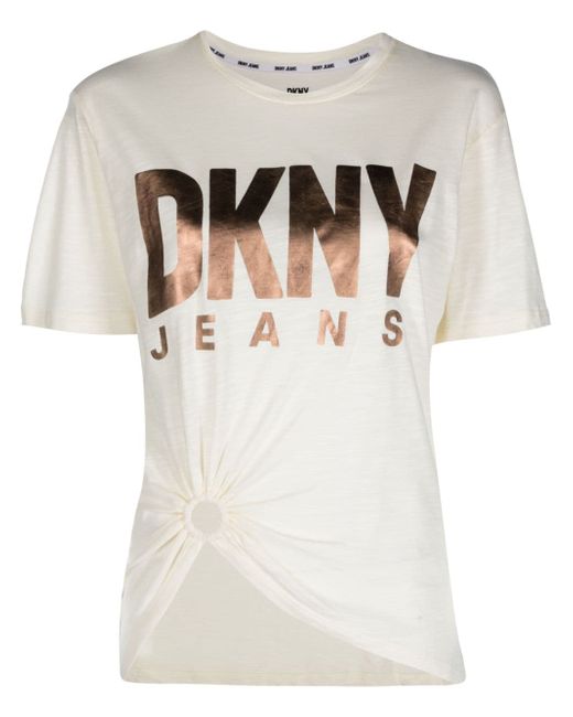 Dkny logo-print knot-detail T-shirt