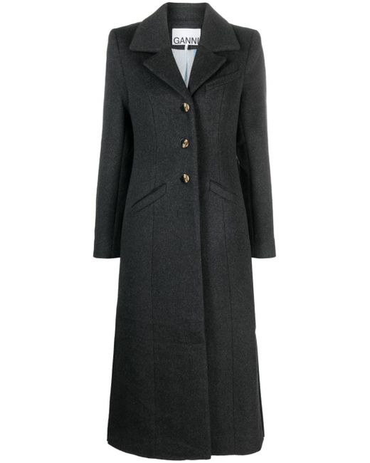 Ganni single-breasted wool blend midi coat