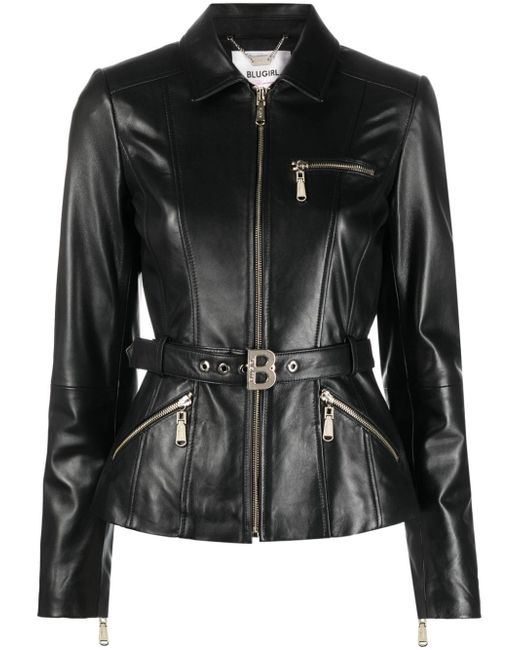 Blugirl zip-up belted leather jacket