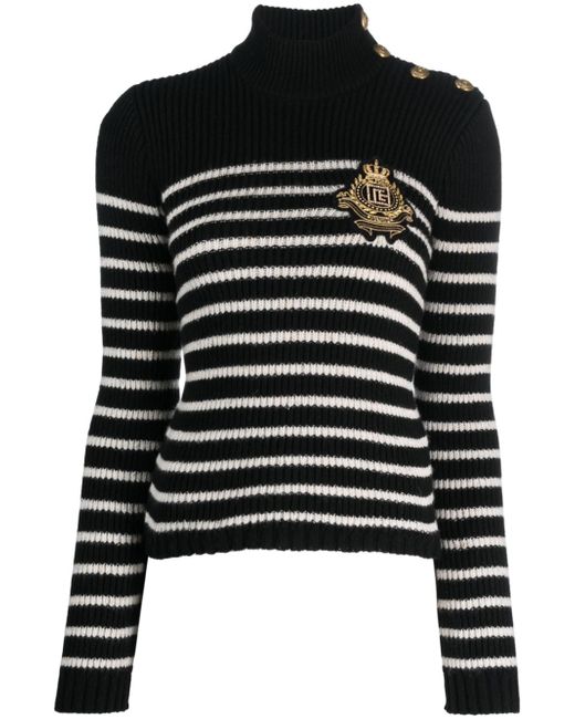 Balmain logo-patch striped jumper