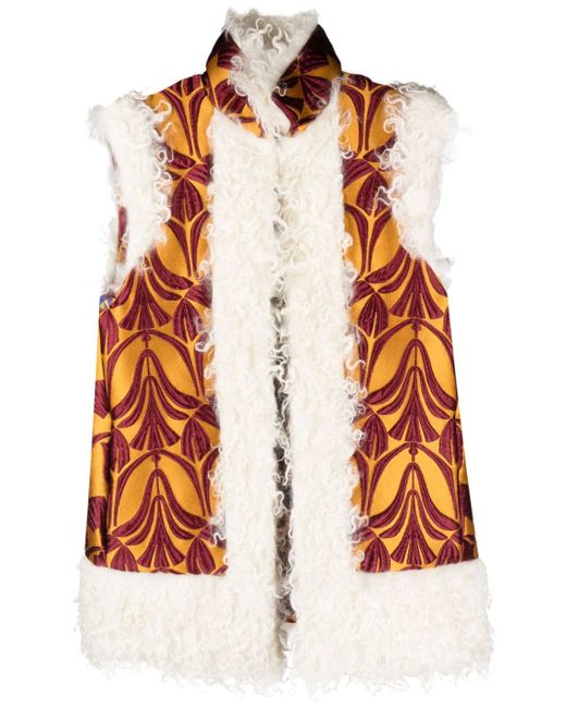 La Double J. patterned-brocade shearling-trim vest