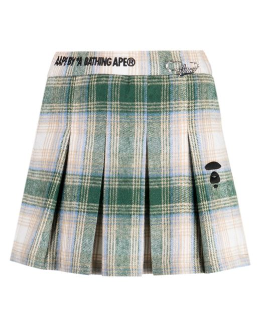 A Bathing Ape logo-embroidered checkered pleated skirt