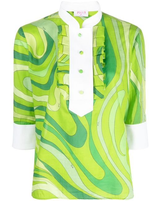 Pucci Marmo-print pleated cotton shirt