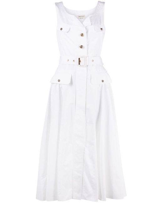 Alexander McQueen belted cotton-poplin midi dress