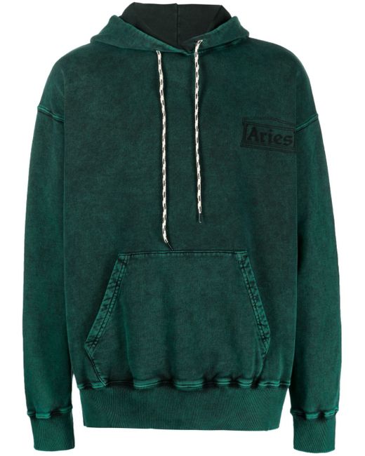 Aries logo-print distressed-finish hoodie