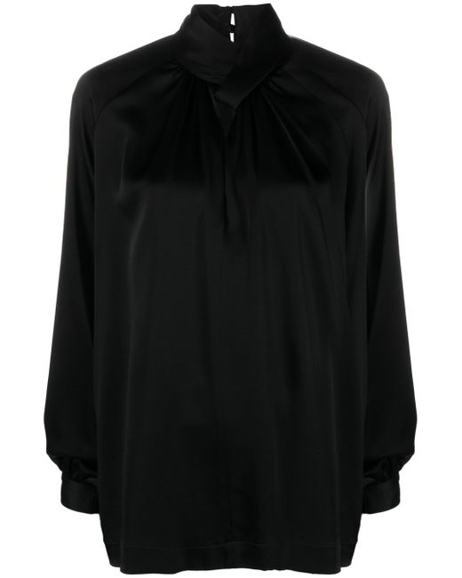 Semicouture satin-finish high-neck blouse