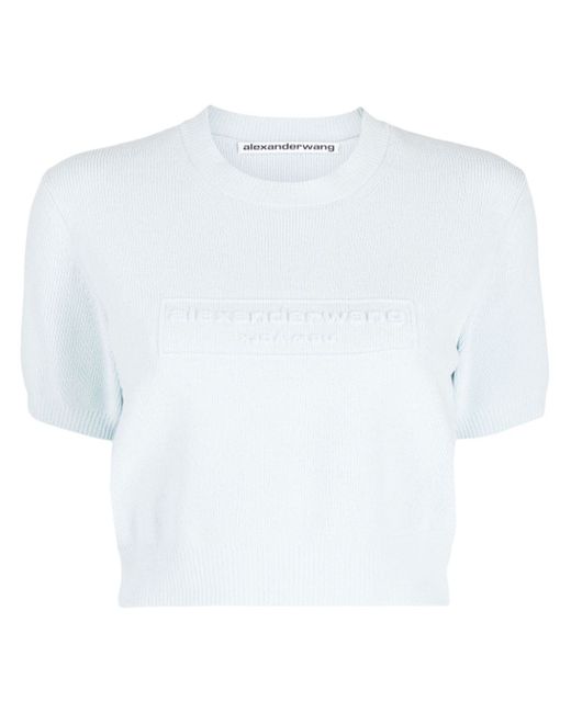 Alexander Wang logo-embossed cropped knitted top