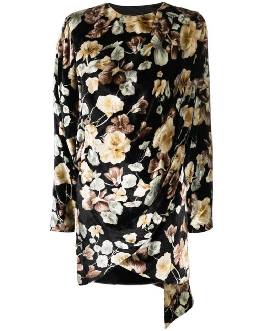Saint Laurent floral-print velvet wrap dress