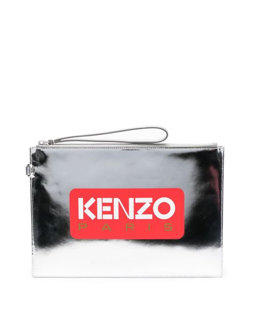 Kenzo Iconic logo-print metallic-leather clutch bag