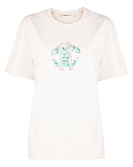 Roberto Cavalli embellished logo stretch-cotton T-shirt