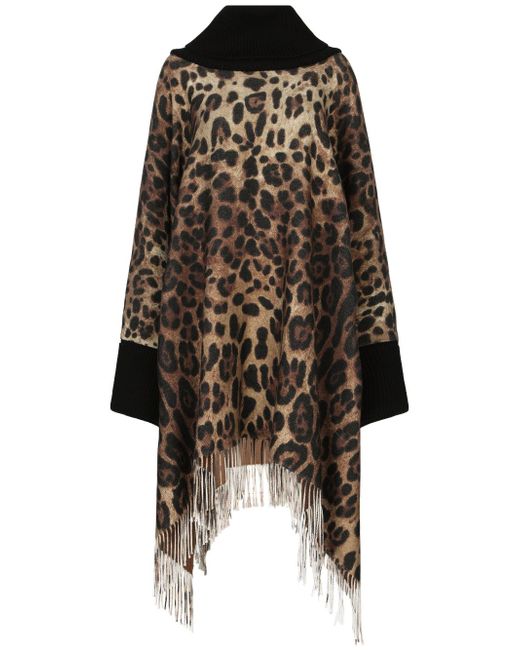 Dolce & Gabbana leopard-print fringed poncho