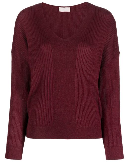 Liu •Jo V-neck ribbed-knit jumper