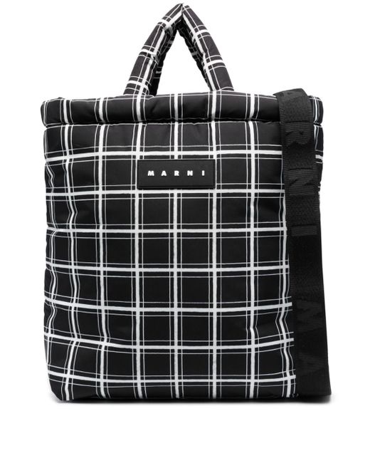 Marni logo-patch checkered tote bag