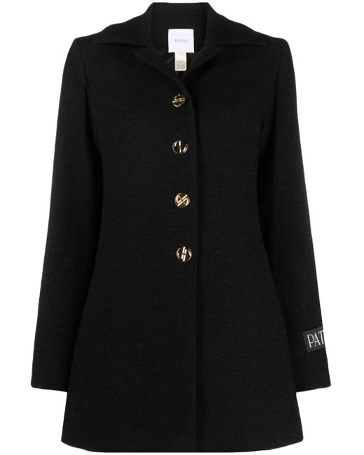 Patou logo-patch single-breasted coat