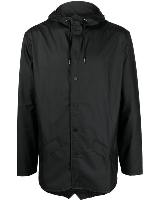 Rains drawstring-hooded buttoned rain jacket
