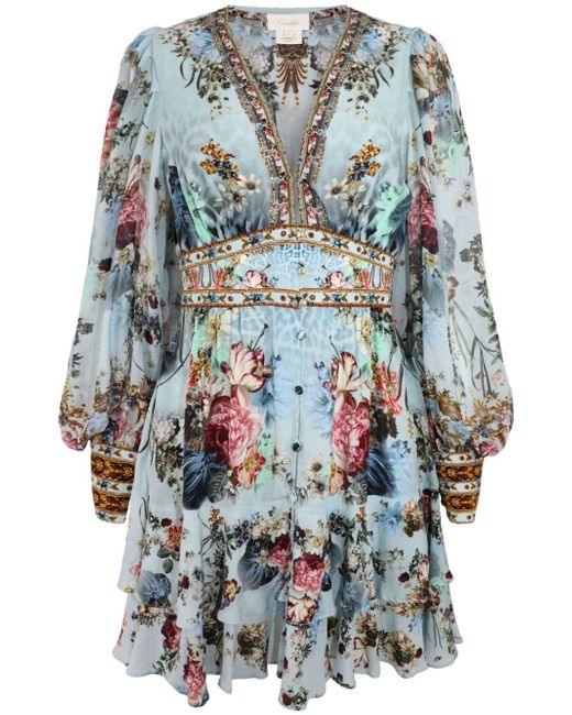 Camilla crystal-embellished buttoned flared dress