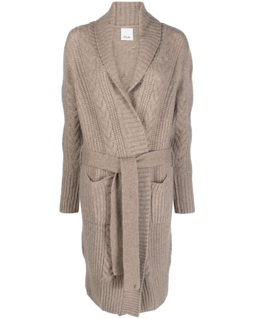 Allude belted-waist cable-knit cardigan