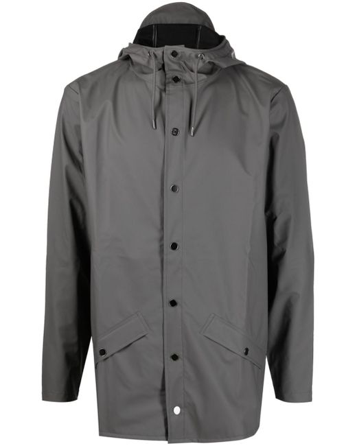 Rains drawstring-hooded buttoned rain jacket