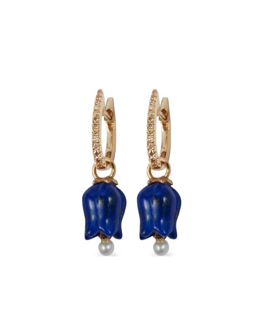Annoushka 18kt yellow Tulip diamond and lapis lazuli drop earrings