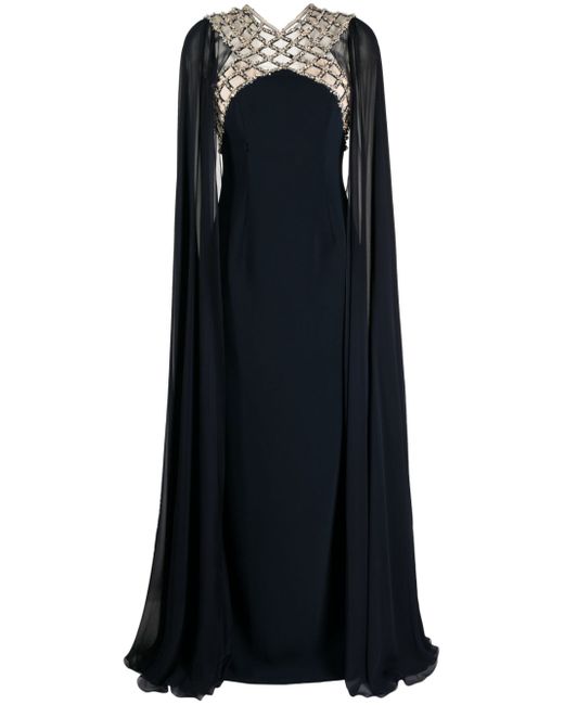 Jenny Packham Natalie crystal-panel cape gown